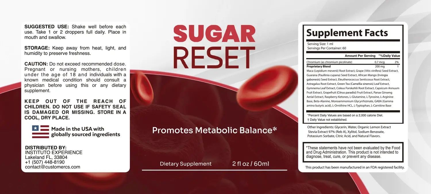 SugarReset Supplement Facts label